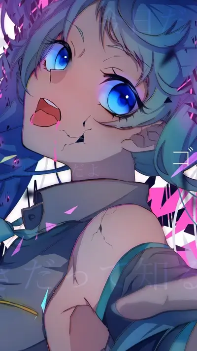Damaged anime girl with blue hair