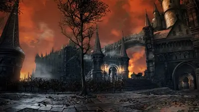 Dark castle under an ominous sky