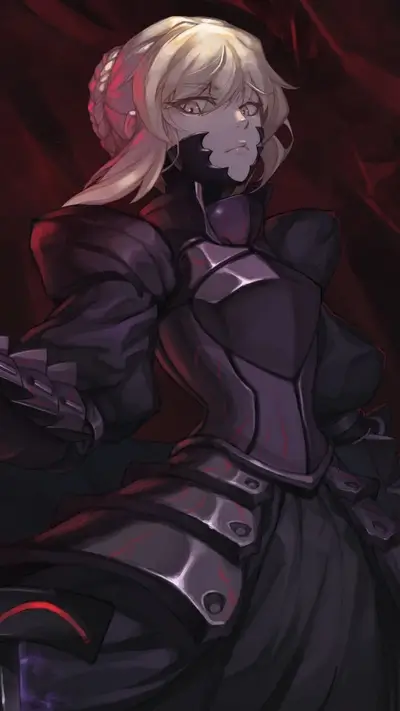 Dark-clad female warrior, dramatic lighting