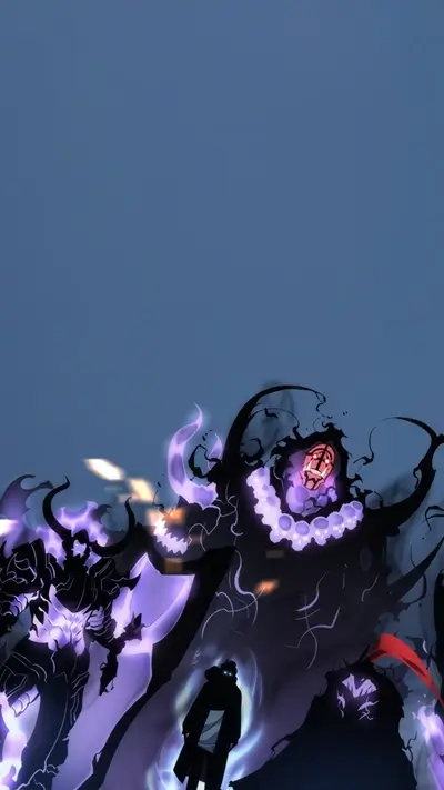 Dark fantasy art, powerful figures, glowing purple energy