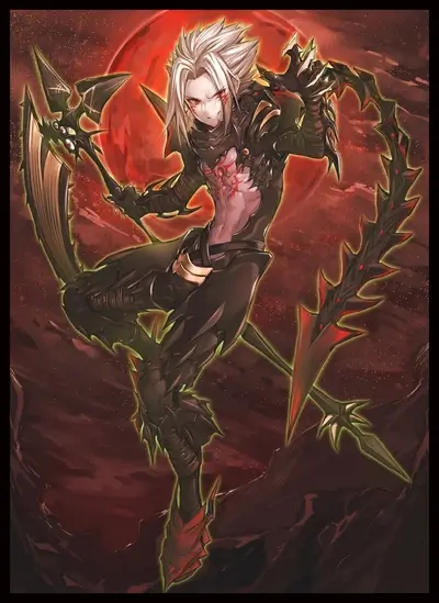 Dark fantasy character wielding scythe and spiked weapon
