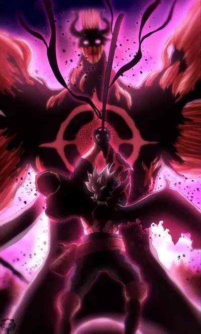 Dark figure holding a sword, standing tall against a demonic presence