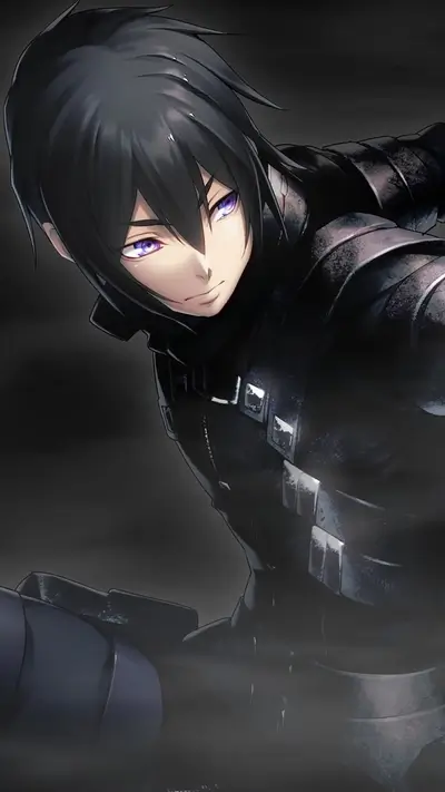 Dark-haired anime boy in dark armor