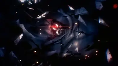 Dark hooded figure with glowing red eyes
