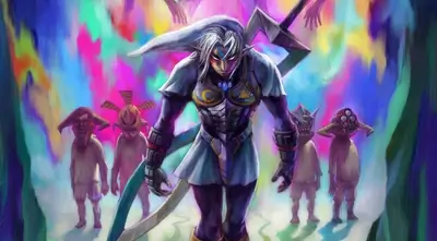 Dark Link standing among shadowed creatures