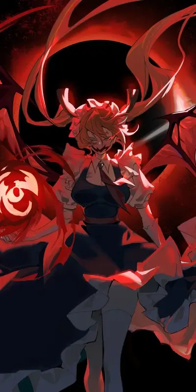 Dark red-toned figure with large wings