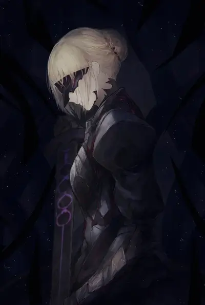 Dark Saber with her sword, mysterious and powerful