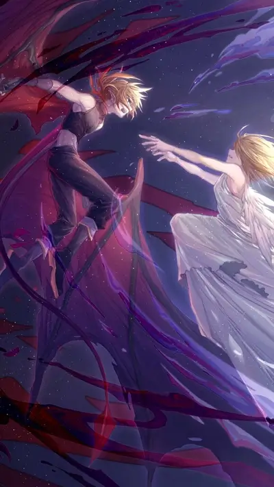 Darkness and light reaching for each other in an ethereal, otherworldly scene