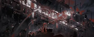 Demolition work in a futuristic city