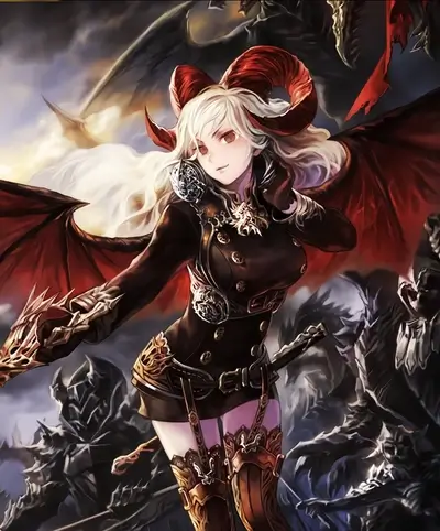 Demon girl with red horns and wings
