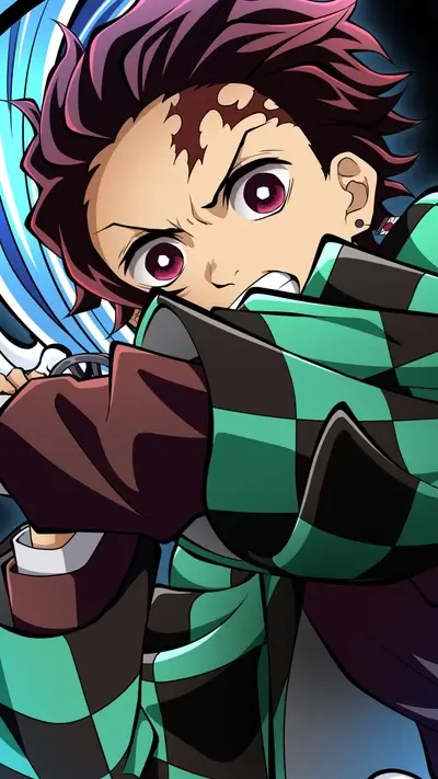 Demon Slayer character close-up, intense expression
