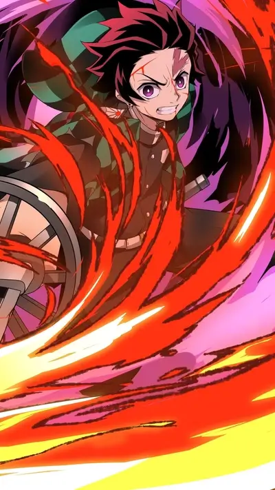 Demon Slayer character in intense action pose
