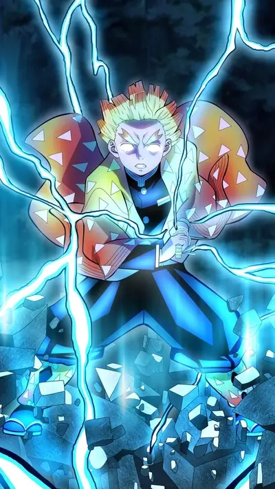 Demon Slayer character surrounded by lightning