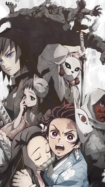 Demon Slayer characters in a dramatic group portrait