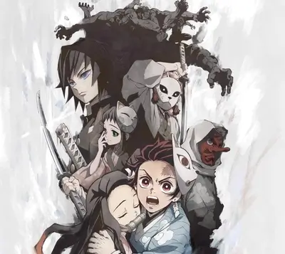 Demon Slayer characters posing against a dark background