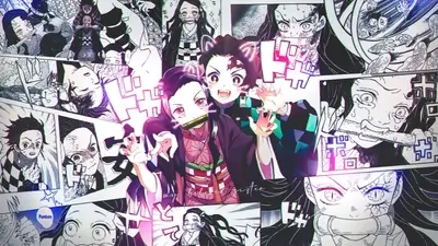 Demon Slayer collage featuring Tanjiro and Nezuko