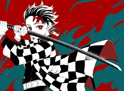 Demon Slayer Tanjiro armed with sword, determination apparent