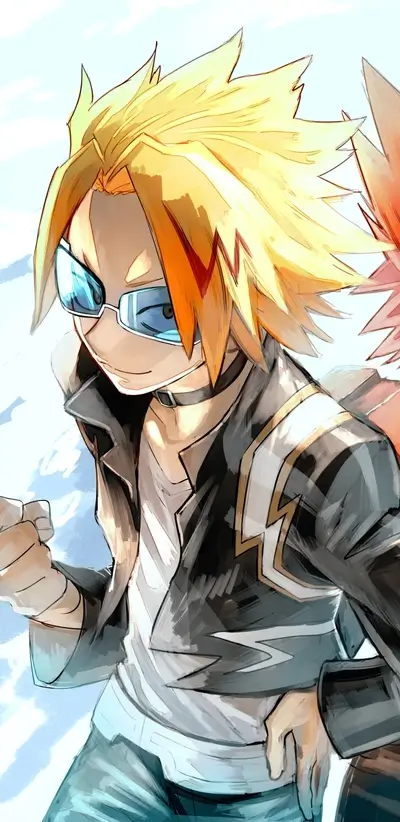 Denki Kaminari wearing sunglasses and black jacket with confident smile