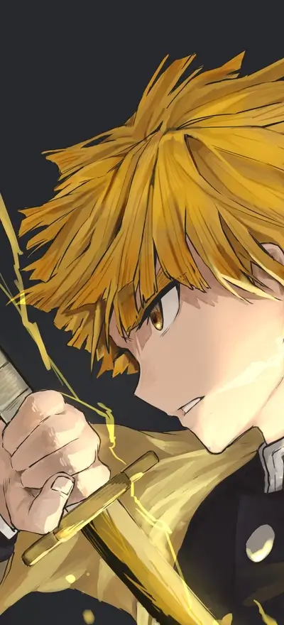 Determined character drawing with sword, close-up, golden hair