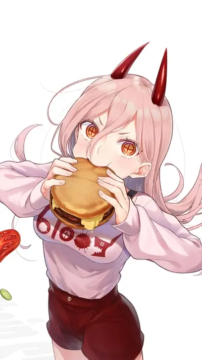 Devil girl enjoying a big burger