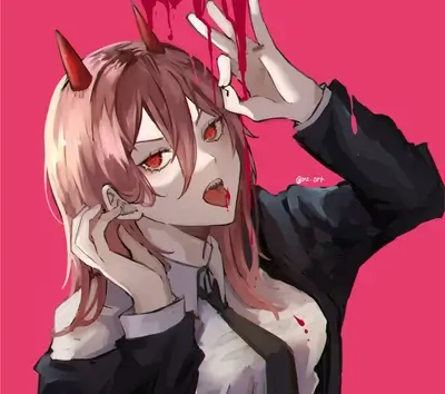Devil girl in a suit, blood dripping