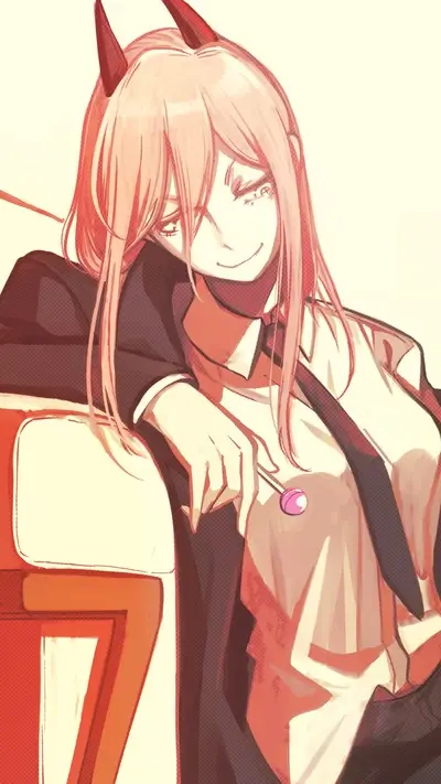 Devil girl in a suit holding a lollipop