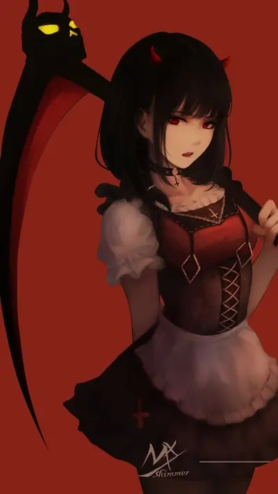 Devil girl with scythe