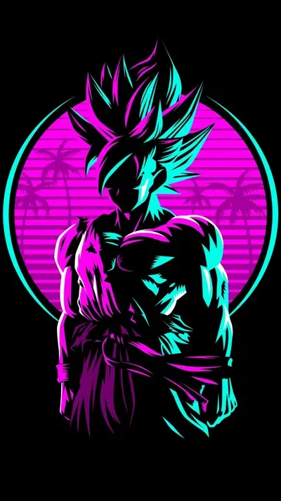 Dragon Ball Z character with a neon tropical background