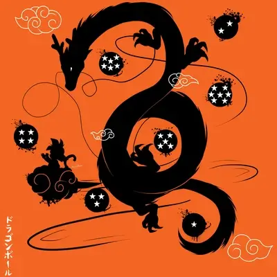Dragon Ball Z Shenron silhouette with Dragon Balls