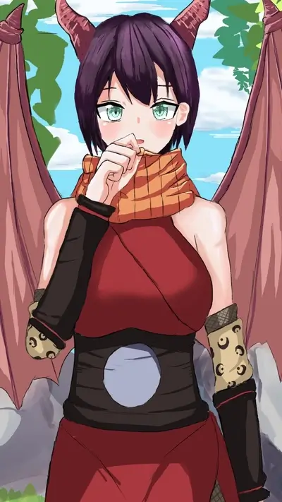 Dragon girl in red and orange clothing