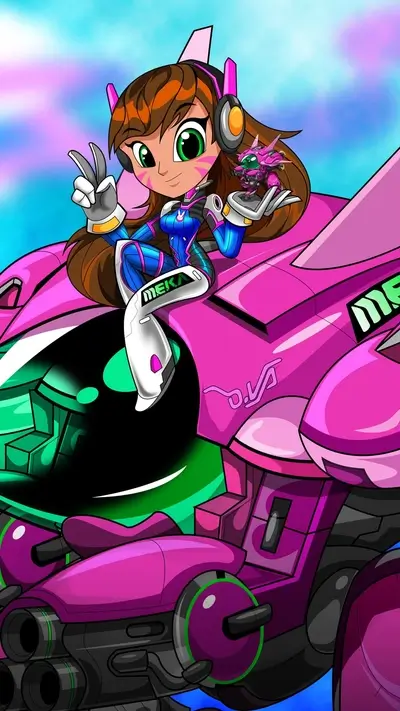 D.Va chibi style with her mech