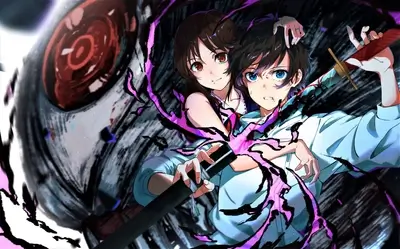 Dynamic artwork: Couple wielding swords, surrounded by intense energy