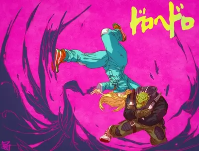 Dynamic fight scene, two characters in action