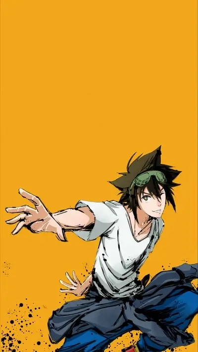 Dynamic pose of a boy with goggles, ready for action