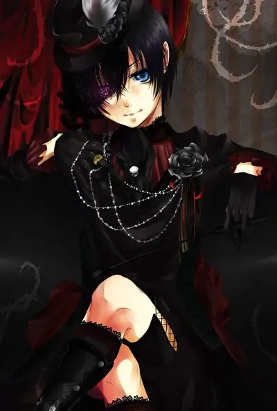 Elegant anime boy in dark attire