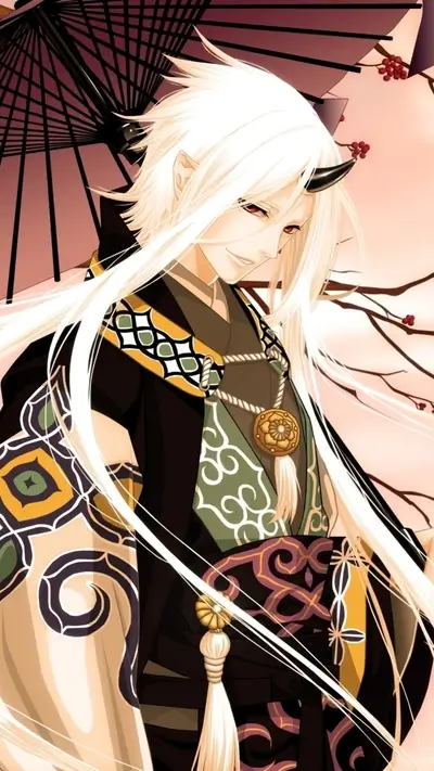 Elegant anime boy with long white hair
