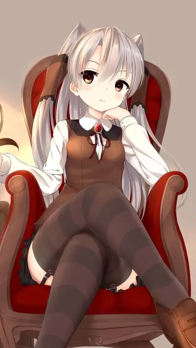 Elegant anime girl in a red chair