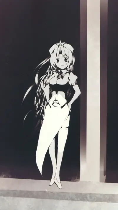 Elegant anime girl posing near a striped column