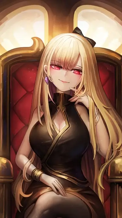 Elegant blonde woman in a golden throne