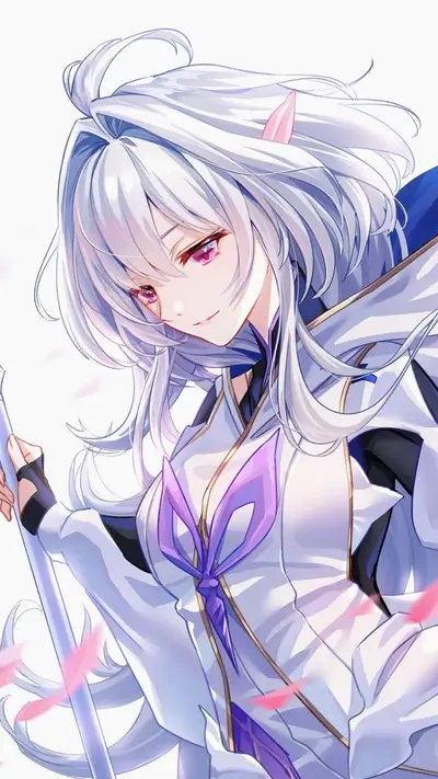 Elegant female character with long white hair