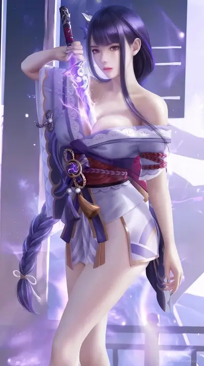 Elegant female warrior wields her katana with a confident stance