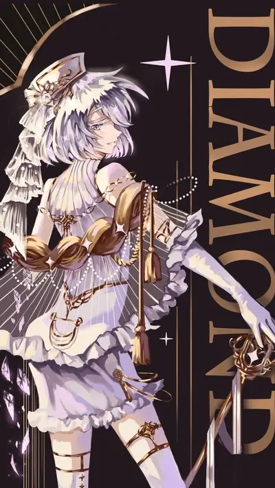 Elegant girl in a white dress, holding a golden staff