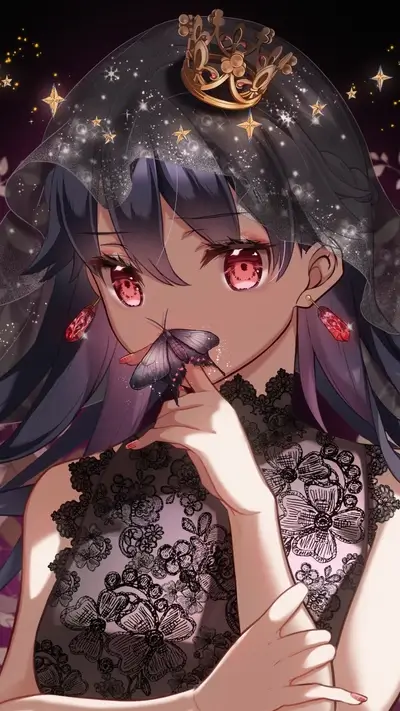 Elegant girl with a butterfly, wearing a crown