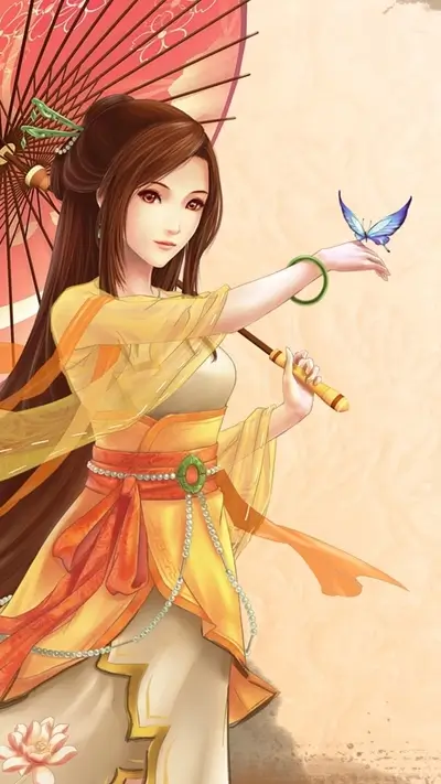 Elegant woman with umbrella and butterfly