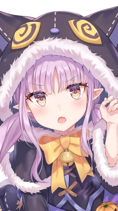 Elf girl in cat costume, Halloween theme illustration