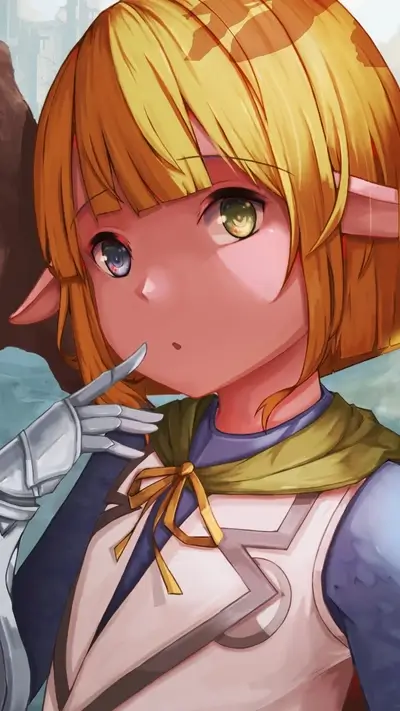 Elf girl portrait with heterochromia, adorned in armor, asking for silence