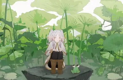 Elf girl sitting sadly in the rain
