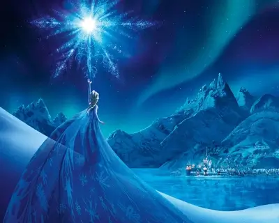 Elsa, Frozen Queen, magical ice power, snowy landscape
