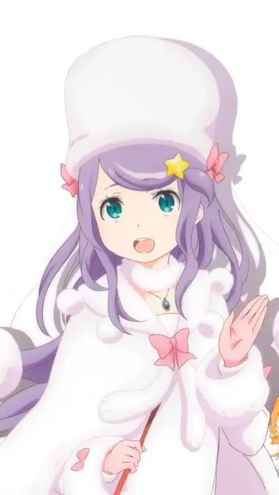 Enchanting image showcasing a girl with lavender hair and an inviting gesture