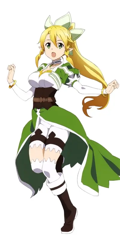 Energetic female character in green and white outfit poses with cheerful expression